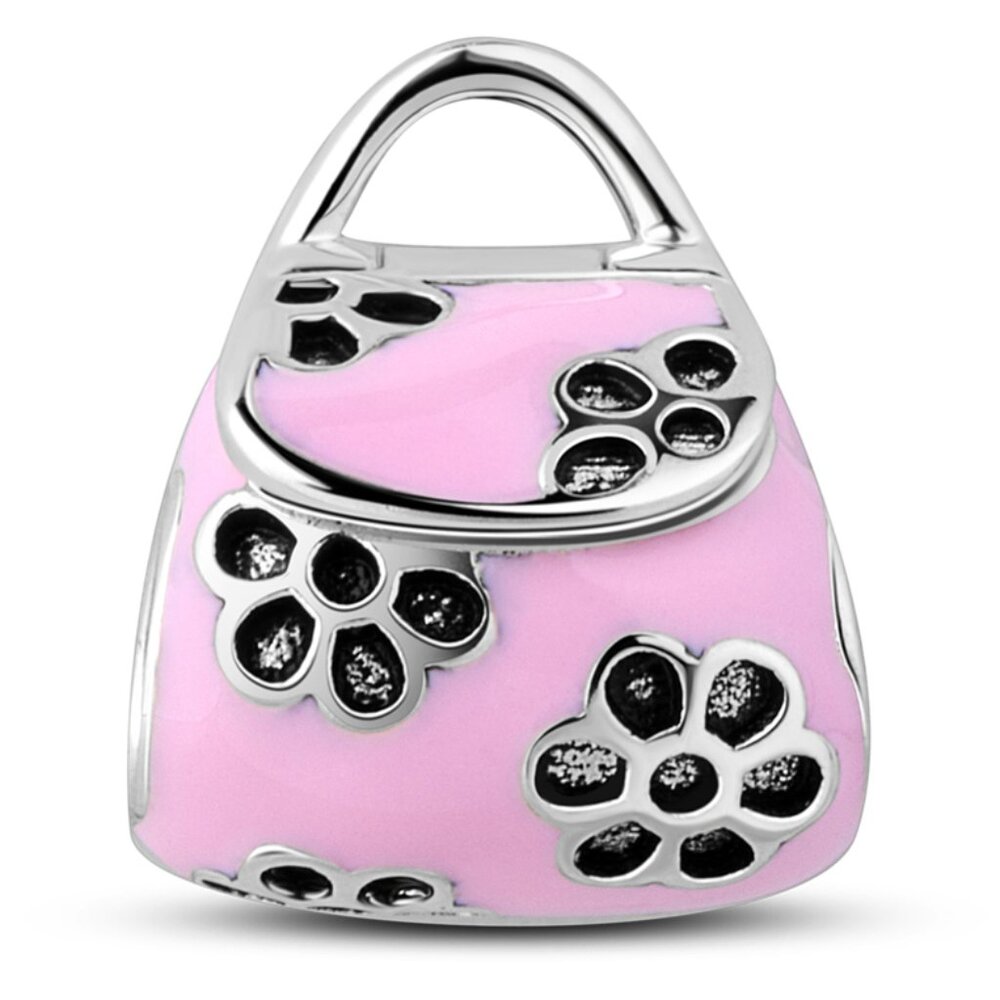 NWOT Cute Flower Purse W Enamel Charm Euro Bead Fits Pandora - Bag Opens up!